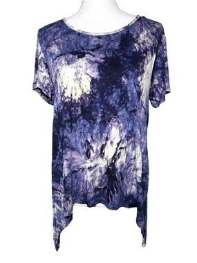 Hayden Los Angeles Purple and White Tie-Dye Short Sleeve Top Women Medium NWT